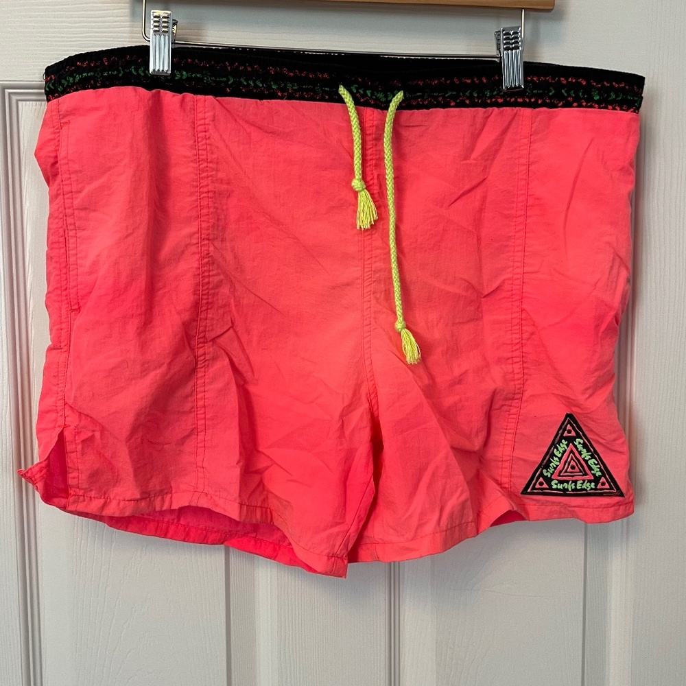 Vintage Express Surfs Edge Mens Neon Pink 80s Beach Shorts M Retro Surf Skate